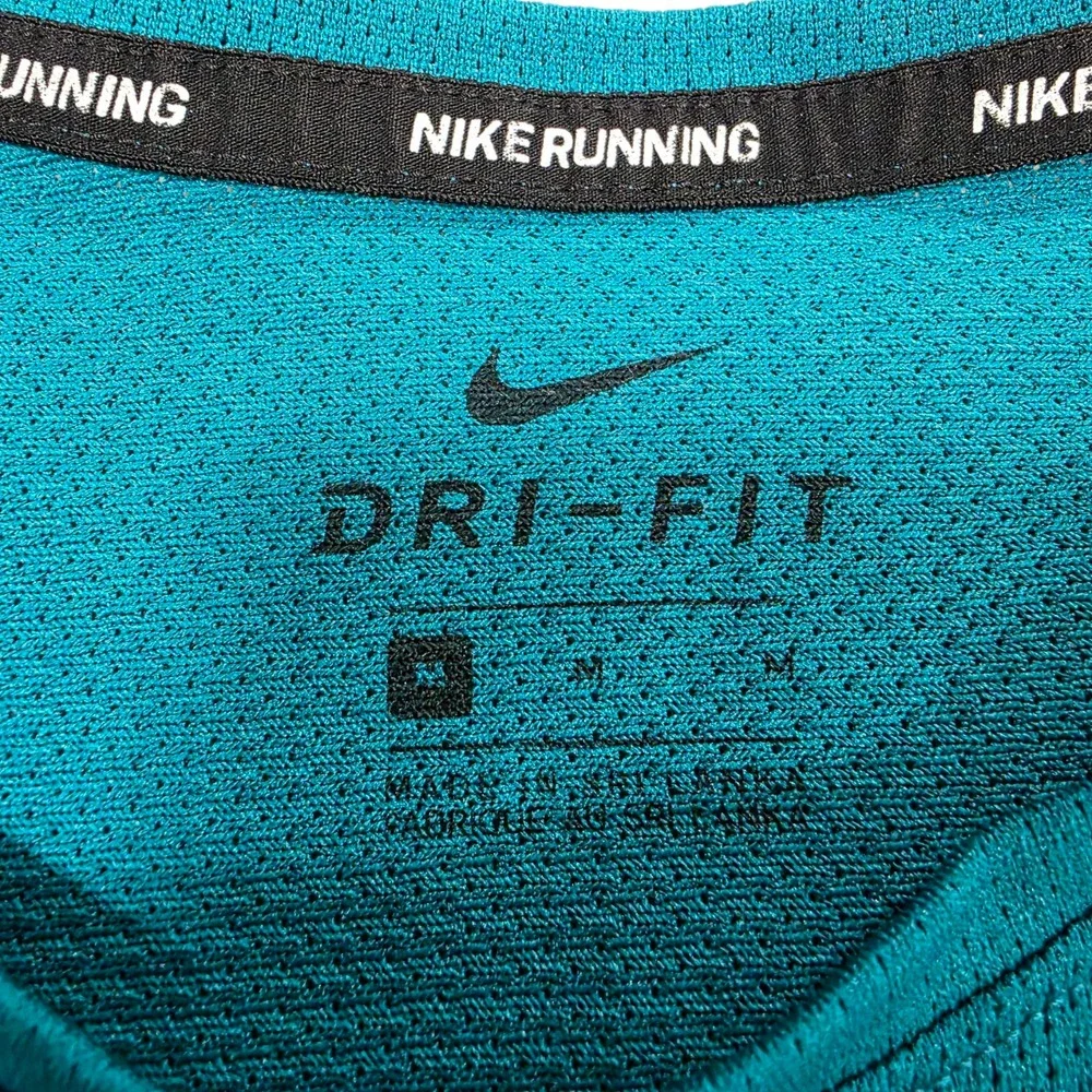 Nike Active Top Mens Green M Short Sleeve‎ Dri Fit Mesh Breathable Running Logo